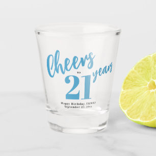Proost op 21 jaar chic blauw script 21e verjaardag shot glas