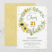 Proost op 21 Jaar Moderne Heldere Zonnebloem Meisj Kaart (Voorkant / Achterkant)