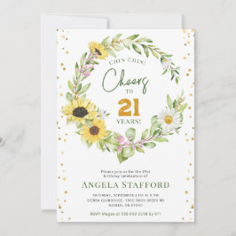Proost op 21 Jaar Moderne Heldere Zonnebloem Meisj Kaart