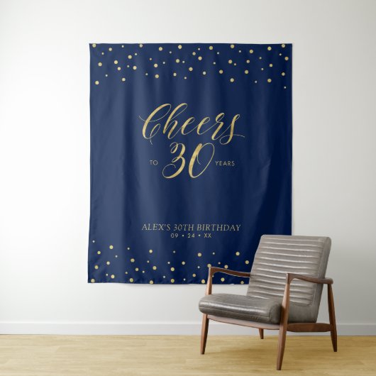 Proost op 30 jaar | Goud & Navy Verjaardagsfeestje Wandkleed (In situ)