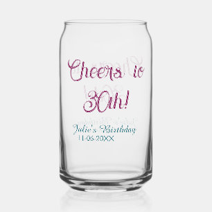 Proost op 30e verjaardag naam datum mauve blauw el blikvorm glas