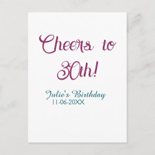 Proost op 30e verjaardag naam datum mauve blauw el briefkaart