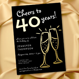 Proost op 40 Jaar Gouden Champagne Verjaardag Folie Uitnodiging