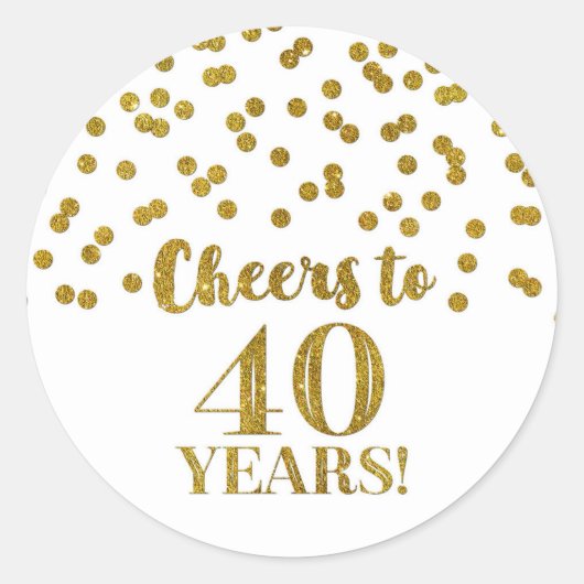 Proost op 40 Jaar Gouden Confetti Ronde Sticker (Voorkant)