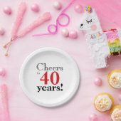 Proost op 40 jaar retro kersenrood zwart grafisch papieren bordje (Feest)