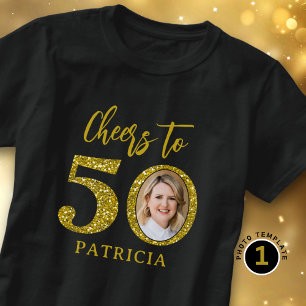 Proost op 50 Foto Gouden Glitter 50ste Verjaardag T-shirt