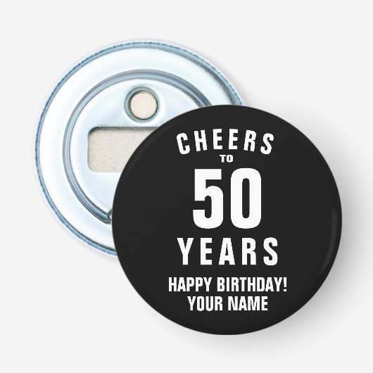 Proost op 50 jaar 50ste verjaardagsfeest magnetisc button flesopener (Voorkant)