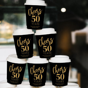 Proost op 50 jaar aangepaste gouden zwarte verjaar papieren bekers