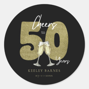 Proost op 50 Jaar Black Gold Verjaardagsfeestje Ronde Sticker