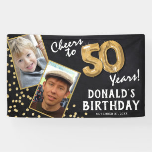 Proost op 50 Jaar Gouden Ballon 2 Foto Verjaardag Spandoek