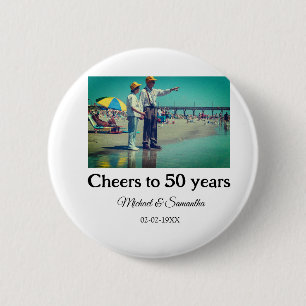 Proost op 50 jaar Jubileum Naam toevoegen Fotodatu Ronde Button 5,7 Cm