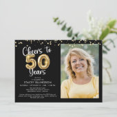 Proost op 50 jaar Photo Script Balloon Confetti Kaart (Staand voorkant)