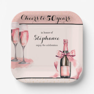 Proost op 50 Jaar Roze Champagne Verjaardag Papieren Bordje