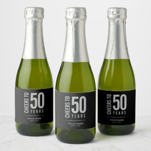 Proost op 50 jaar Zwart en Zilver Sparkling Wijnetiket