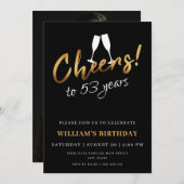 Proost op 53 jaar gouden zwarte volwassen verjaard kaart (Voorkant / Achterkant)