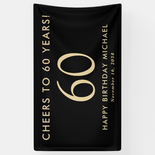 Proost op 60 Jaar Black Gold 60e Verjaardagsfeest Spandoek (Verticaal)