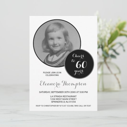 Proost op 60 jaar Foto Zwart-wit Kaart (Staand voorkant)