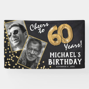 Proost op 60 Jaar Gouden Ballon 2 Foto Verjaardag Spandoek