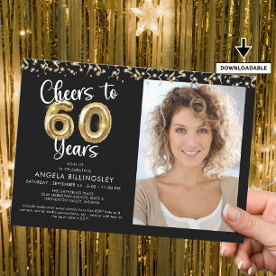 Proost op 60 jaar Photo Script Balloon Confetti Kaart