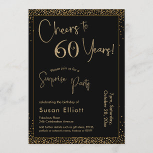 Proost op 60 jaar Surprise Party, Black & Gold Kaart