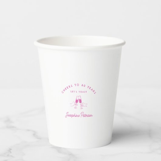Proost op 60 Years Pink 60th Birthday Custom Papieren Bekers (Voorkant)