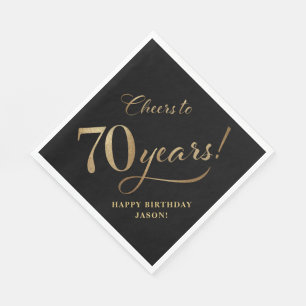Proost op 70 Birthday Glitter Zwart en Goud Servet