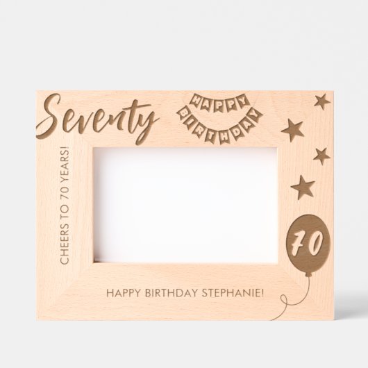 Proost op 70 jaar gelukkige verjaardag gegraveerde lijstjes (Voorkant)