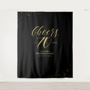 Proost op 70 jaar Gold & Black Verjaardagsfeest Wandkleed