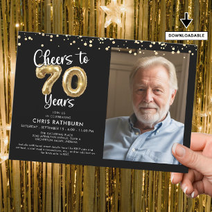 Proost op 70 jaar Photo Script Balloon Confetti Kaart