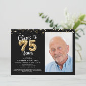Proost op 75 jaar Photo Script Balloon Confetti Kaart (Staand voorkant)