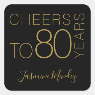 Proost op 80 jaar Black Gold Chic Elegant Vierkante Sticker