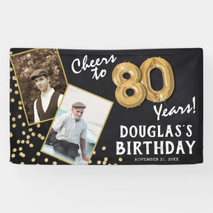 Proost op 80 Jaar Gouden Ballon 2 Foto Verjaardag Spandoek