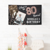 Proost op 80 jaar Roos Gold 2 Foto Verjaardag Spandoek (Insitu)