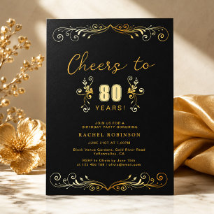 Proost op 80 Jaar Verjaardagsfeest Zwart & Goud Kaart