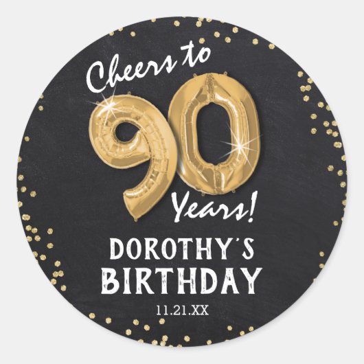 Proost op 90 jaar! 90e verjaardag ronde sticker (Voorkant)