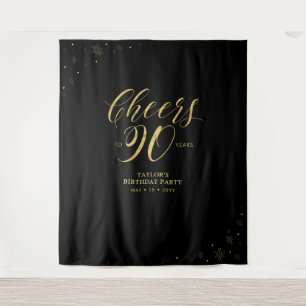 Proost op 90 jaar, Gold & Black 90 Verjaardagsfees Wandkleed