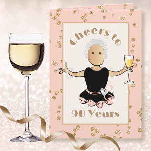 Proost op 90 vrouwelijke cartoon glitter glam verj kaart