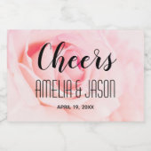 Proost op Bord Roze Bloeiende Roos Bruiloft Mini Sparkling Wijnetiket (Enkel label)