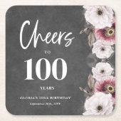 Proost op de 100ste verjaardag vierkante kartonnen onderzetter (Voorkant)