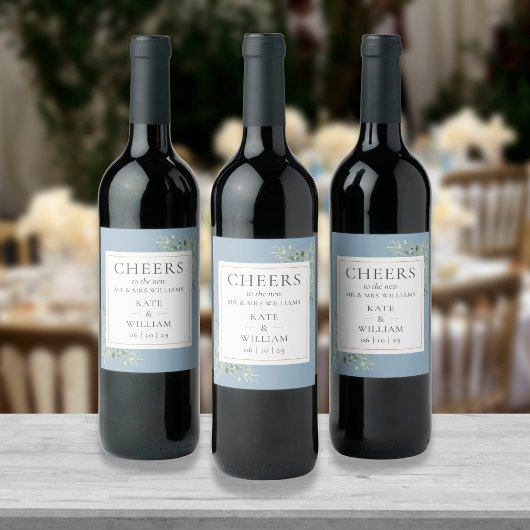 Proost Op De Heer En Mevrouw Greenery Stof Blauwe Wijn Etiket