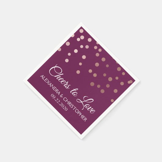 Proost op de liefde bordeaux confetti bruiloft servet (Hoek)