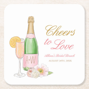 Proost Op De Liefde Bruidsbrunch en Mousserende Wi Vierkante Kartonnen Onderzetter