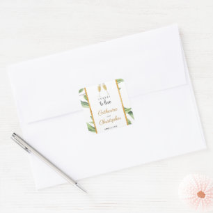 Proost op de Liefde Champagne Groene Engagement Fe Vierkante Sticker