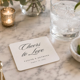 Proost op de Liefde Eenvoudige Elegante Ivoren Bru Vierkante Kartonnen Onderzetter