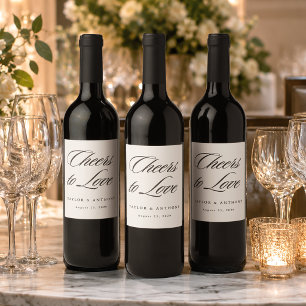 Proost op de Liefde Eenvoudige Elegante Trouwdag Wijn Etiket