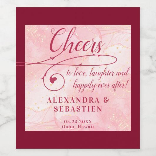 Proost op de liefde Elegant Script Bourgondië brui Wijn Etiket (Enkel label)