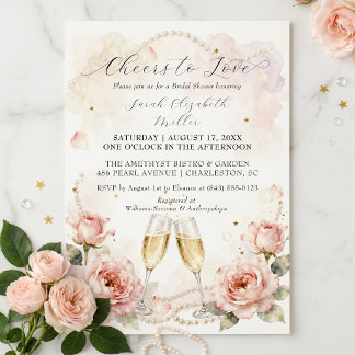 Proost op de Liefde Roze Bloemige Champagne Bruids Kaart