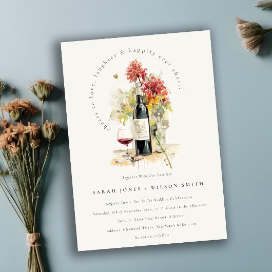 Proost op de liefde Wijn Rood Geel Bloemige Bruilo Kaart