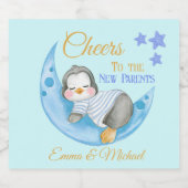 Proost op de nieuwe ouders Blue Sleeping Penguin Sparkling Wijnetiket (Enkel label)