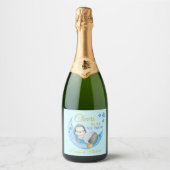 Proost op de nieuwe ouders Blue Sleeping Penguin Sparkling Wijnetiket (Voorkant)